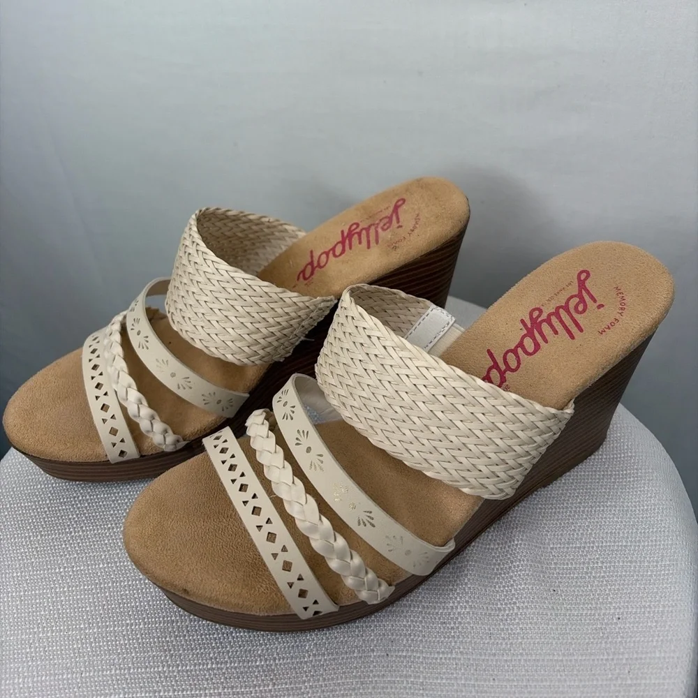 Jellypop women’s Size 8 Cream Woven Strap Wedge Sandals Memory Foam(B95)&✨